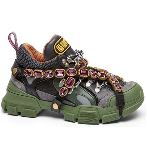 garden gucci sneakers|green Gucci sneakers with jewels.